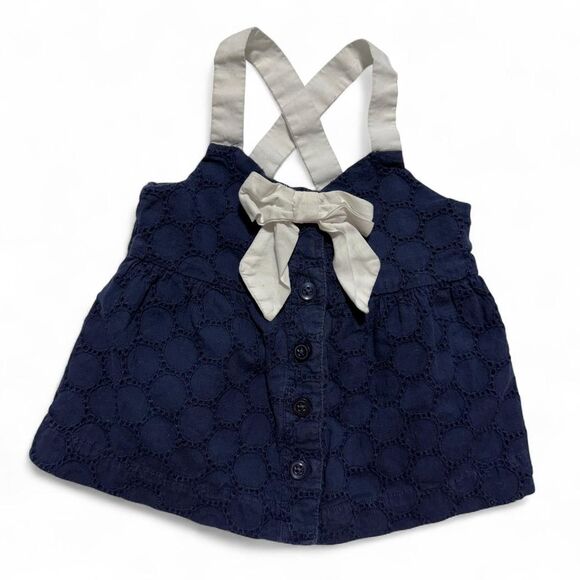 Janie and Jack Other - Janie and Jack Navy Blue Eyelet Cross Back Bow Top 12-18 Months